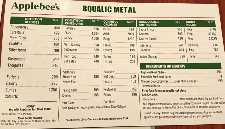 Applebee’s Nutrition Menu with Prices (Updated on November 2025)